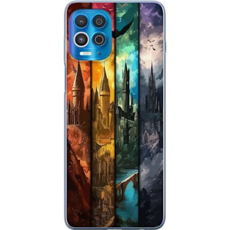 Kompatibel Mobilcover til Motorola Motorola Edge S Fire magiske slotte i forskellige elementfarver, episk fantasykunst med ild vand luft og mørke i d