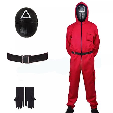 Squid Game 2 Dame & Herre Squid Game Jumpsuit Unisex Glidelås Squid Game Kostyme Svart Rød Antrekk Rød+Trekant Maske