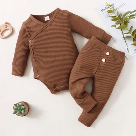 2 St Baby Flickor Pojkar Nyfödda Enfärgade Outfits Toddler Lång