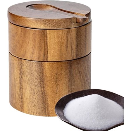 x 9 x 10,5 cm Puinen Suolalaatikko - Kaiverrettu Suola-astia Merisuolan Säilytys Sisäänrakennettu Lusikka Kannella Kestävä Pyöreä Suola-astia Keittiön