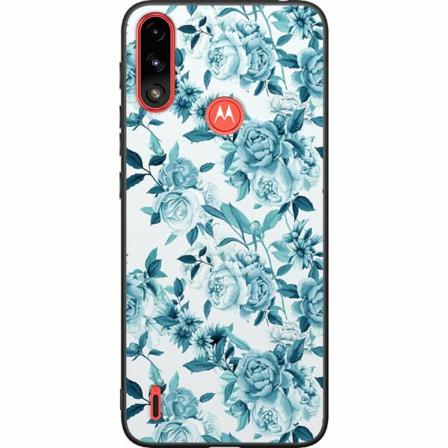 Motorola Moto E7i Power Svart Skal Blommor