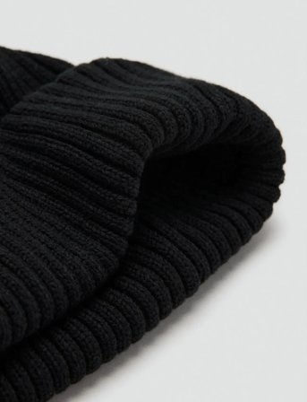 Mango Rib-Knit Cotton Hat - Black - ONE SIZE