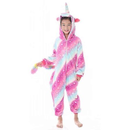 Børn Piger Enhjørning Pyjamas i Ét Stykke Flanel Hætte Jumpsuit Vinter Onesies Natøj