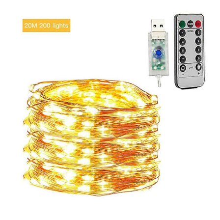 2023 Nye USB Plug-in Kobbertråd Lyslenker med Fjernkontroll 8 Moduser Vanntett Timer for Juledekorasjon 50/100/200 LED