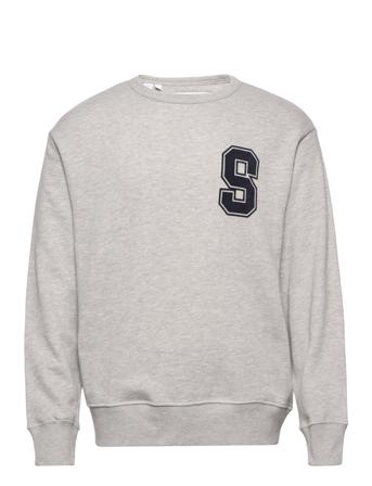 Slhover Piagi Print Crew Neck Sweat W Sweat-shirt Genser Grå Selected Homme