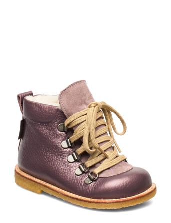 Boots - Flat - With Lace And Zip Vinterstøvler Med Snøre Lilla ANGULUS