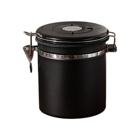 Kaffeboks lufttett bønnebeholder med datomerke rustfritt stål kjøkkenoppbevaringsboks 1,5 L (svart)