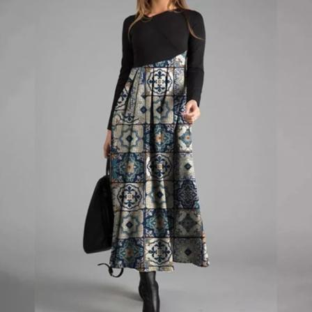 Kvinnor Vintage Maxiklänningar Sfloral Print Swing V Neck Lång Klänning