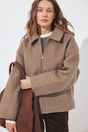 NA-KD - Boucle jakke med glidelås - Vårjakker - Brun - EU 32