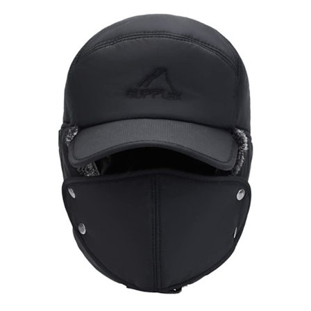 Varm vintermössa för män och kvinnor, tjockt fluffigt foder, bombermössa med öronlappar och munskydd, vindtät trojansk mössa skidmössa unisex jakt