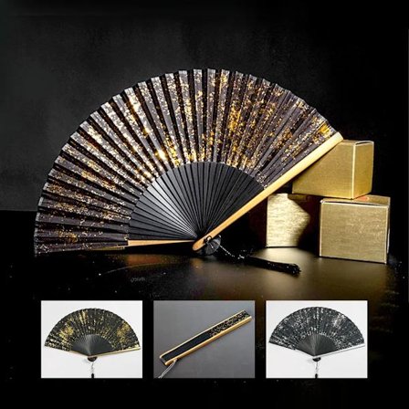 Bronzing Folding Fan Imitation Silk Fabric Graft Fan Baking Lacquer Fan Classical Universal Fan Hand Fans For Weddings