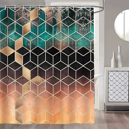 Duschdraperi Grön Marmor Geometrisk 180 x 180 cm Duschdraperi Polyestertyg Anti Mögel Vatten