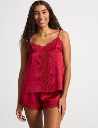 Lindex Camisole Lace Satin - Red - M