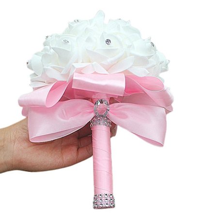 Brudebukett med bånd, rhinestones og kunstige blomster - Dekorasjon til bryllup og bankett