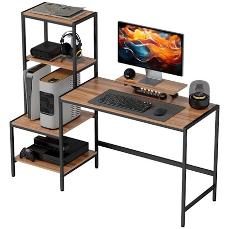 Rootz Computer Table - Desk - Workstation - Forbedre produktivitet - 150 cm x 48 cm x 125 cm - Monitor Stand & 4 -Stage Shelf - Industrial Design Brow