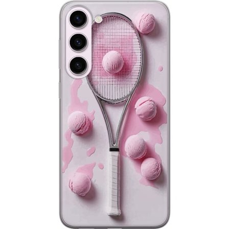 Kompatibel Mobilcover til Samsung Samsung Galaxy S23+ Rosa glaskugler og tennisketsjer i et kreativt stillbillede med legende popfølelse og moderne d