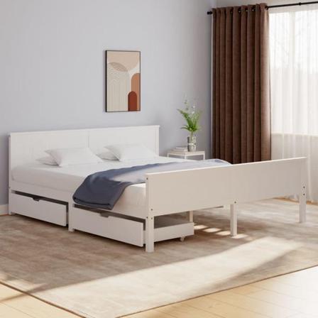 Vidaxl Sängram Med 2 Lådor Vit Massiv Furu 200x200 Cm Vit