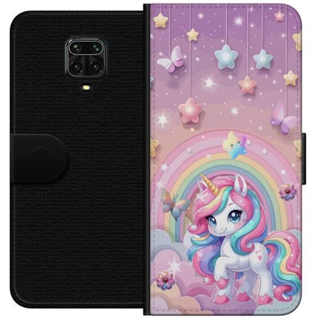 Kompatibel Tegnebogsetui til Xiaomi Redmi Note 9S Magisk enhjørning med regnbue manke, stjerner og sommerfugle mod en pastelfarvet himmel med skyer