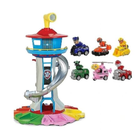 Oversized Tower Puppy Headquarters Toy med musikklys Patrulla Canina Lookout Toys Set Barnefødselsdagspresang Roman med 6 hunder