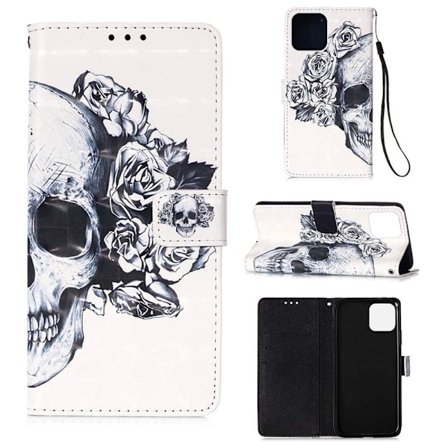 Plånboksfodral Apple iPhone 12 – Döskalle / Rosor