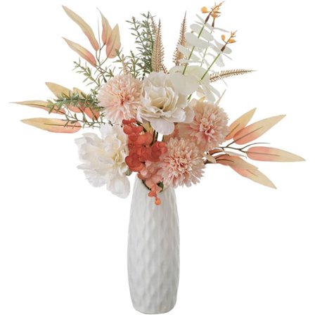 Kunstige Blomster i Vase - Kunstige Silkeblomster til Borddekoration til Bryllup og Hjemmeindretning (Pæon Mælkebøtte)