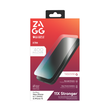 ZAGG InvisibleShield Glass XTR4 -grafeenisuojalasi sinisen valon suodattimella iPhone 15/16 varten