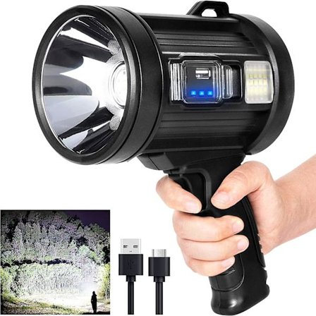 Handhållen jakt ficklampa Led spotlight med cob ljus och solpaneler, lätt och super ljus spotlight för jakt Båtliv Camping ladda