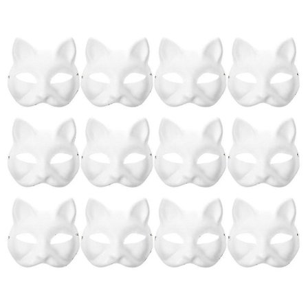 12 stk. Blank Maske Katte Masker Kostyme Cosplay Maske Barnehage DIY Umalte Katte Masker