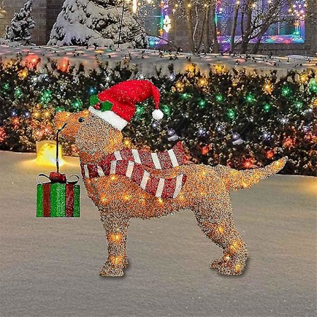 2D Jul Hund Med LED-Lys Hagedekorasjon Med Akryl HagepinneBY