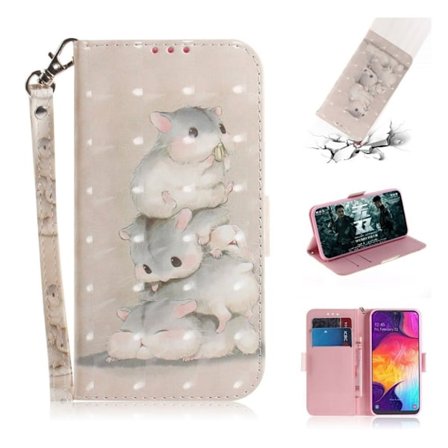 Samsung Galaxy A50 kuviollinen nahkainen suojakotelo - Hiiri kuviollinen