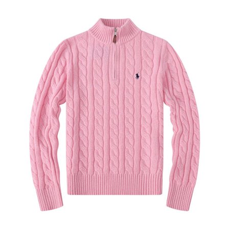 PoloRalph Høst Vinter Halv-Turtle Glidelås Kabelstrikket Genser, Casual Ull Pullover Rosa S Dobbel Rosa, Myk Varm Strikket Premium Klær