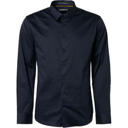 No Excess, Basic stretch shirt satin weave navy Blauw, Heren, Maat:S