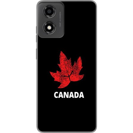 Kompatibelt Mobildeksel til Motorola Moto E14 Grafisk lønnebladsymbol i rødt mot svart bakgrunn med tydelig kanadisk referanse og minimalistisk desi