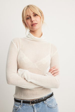 NA-KD - Transparent strikket turtleneck - Pologenser - Hvit - XS