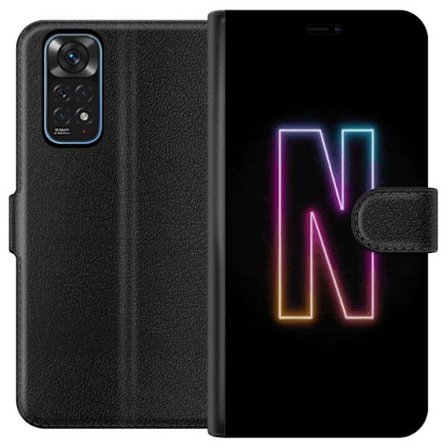 Kompatibelt Lommeboketui til Xiaomi Xiaomi Redmi Note 11 Minimalistisk neonbokstav N i fargeskiftende lys mot svart bakgrunn