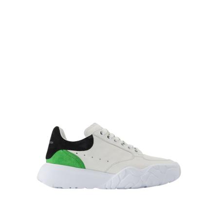 Alexander McQueen, New Court Sneaker in White/Black/Green Leather Wit, Dames, Maat:36 EU,rubber