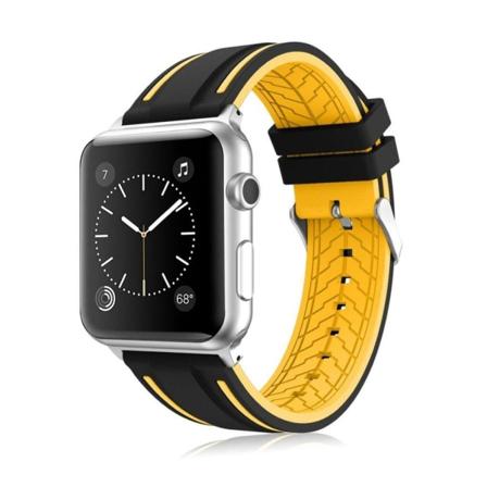 Apple Watch 38mm kontrast farve silikone urrem - Sort / Gul Multicolor