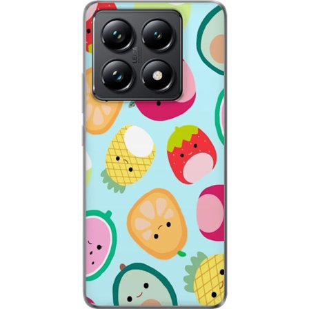 Kompatibel Mobilcover til Xiaomi 14T Mønster af kawaii frugter som jordbær citron ananas og avocado på lyseblå baggrund