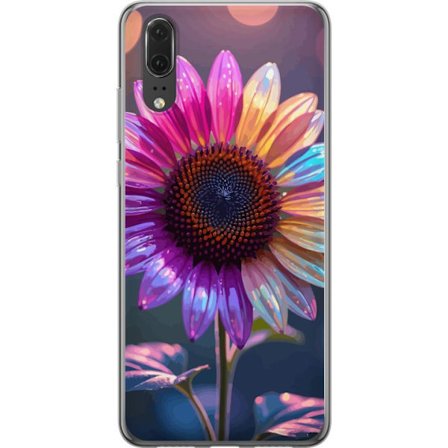 Kompatibelt Mobildeksel til Huawei P20 Irideserende blomst med glitrende kronblad i rosa lilla og gull mot myk bokeh bakgrunn