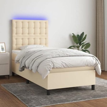 Maison Exclusive - Sängbotten med lameller och madrass samt LED Crème 90x200 cm Tyg