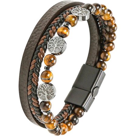 Herrarmband, Läderarmband för män, Livets träd-armband, Rostfritt stål herrarmband, Presenter till män