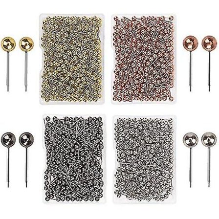 1000 Stycken Knappnålar Huvud Kartnål Kartnål Huvud Nål Tacks Knappnålar För Korkskiva, Tygmärkning, 1/8" Rund Metall Huvud-hao