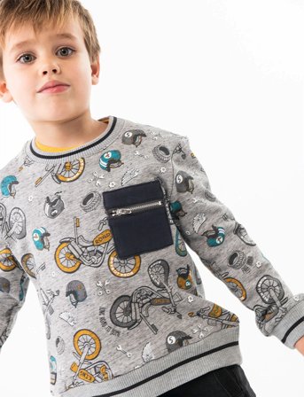 Boboli Fleece Sweatshirt Printed For Baby -Bci - Grey - 110