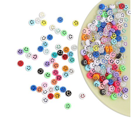 100 stk. farverige perler med smileyansigt - 10 mm runde akrylperler med glad ansigt, løse afstandsperler til gør-det-selv-smykker