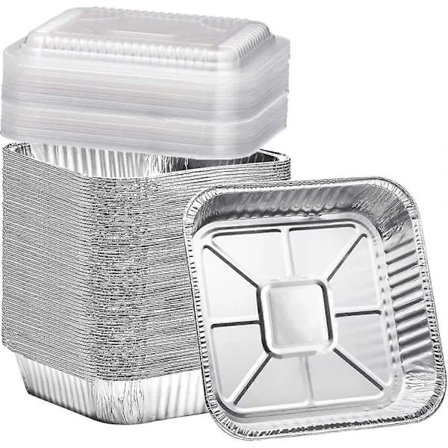 Firkantede Bakeformer i Aluminium med Gjennomsiktige Plastlokk (35-pakning, 20x20 cm) - Engangs Takeout