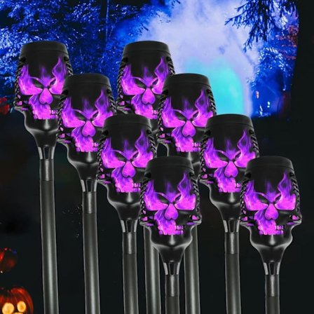 4/8 stk Solcellelampe Fakkel Halloween Hodeskalle, Vanntett LED Hagedekorasjon Utendørs
