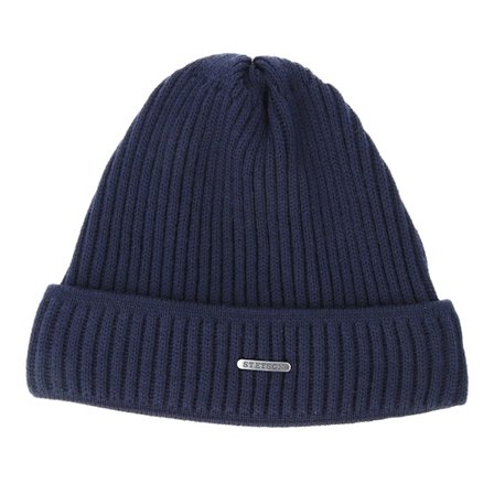 Stetson - Merino Wool Navy Beanie Cuff Blue Beanie - @ Hatstore