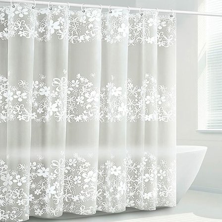 Duschdraperi 180x180cm Vattentätt och Mögelresistent PEVA Duschdraperi med 12 Draperiringar Vita Ränder