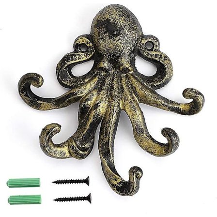 15 cm Støbejern Blæksprutte Dekorativ Knagerække - Vægmonteret Nautisk Håndklædeholder Med Skruer, Rustik Metal Tøjbøjle Til Soveværelse/bad