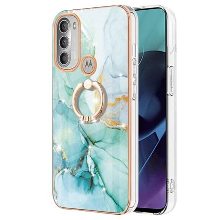 Marble Mønstret Cover med Ring Holder til Motorola Moto G51 5G - Grøn Marmor Haze Green